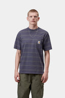 Carhartt WIP S/S Bert Pocket T-Shirt, Bert Stripe, Shady Purple / Shady Green, Garment Dyed - frontal