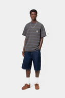 Carhartt WIP S/S Bert Pocket T-Shirt, Bert Stripe, Graphite / Curacao, Garment Dyed - vista 3