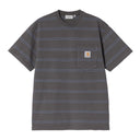 Carhartt WIP S/S Bert Pocket T-Shirt, Bert Stripe, Graphite / Curacao, Garment Dyed - detalle tela