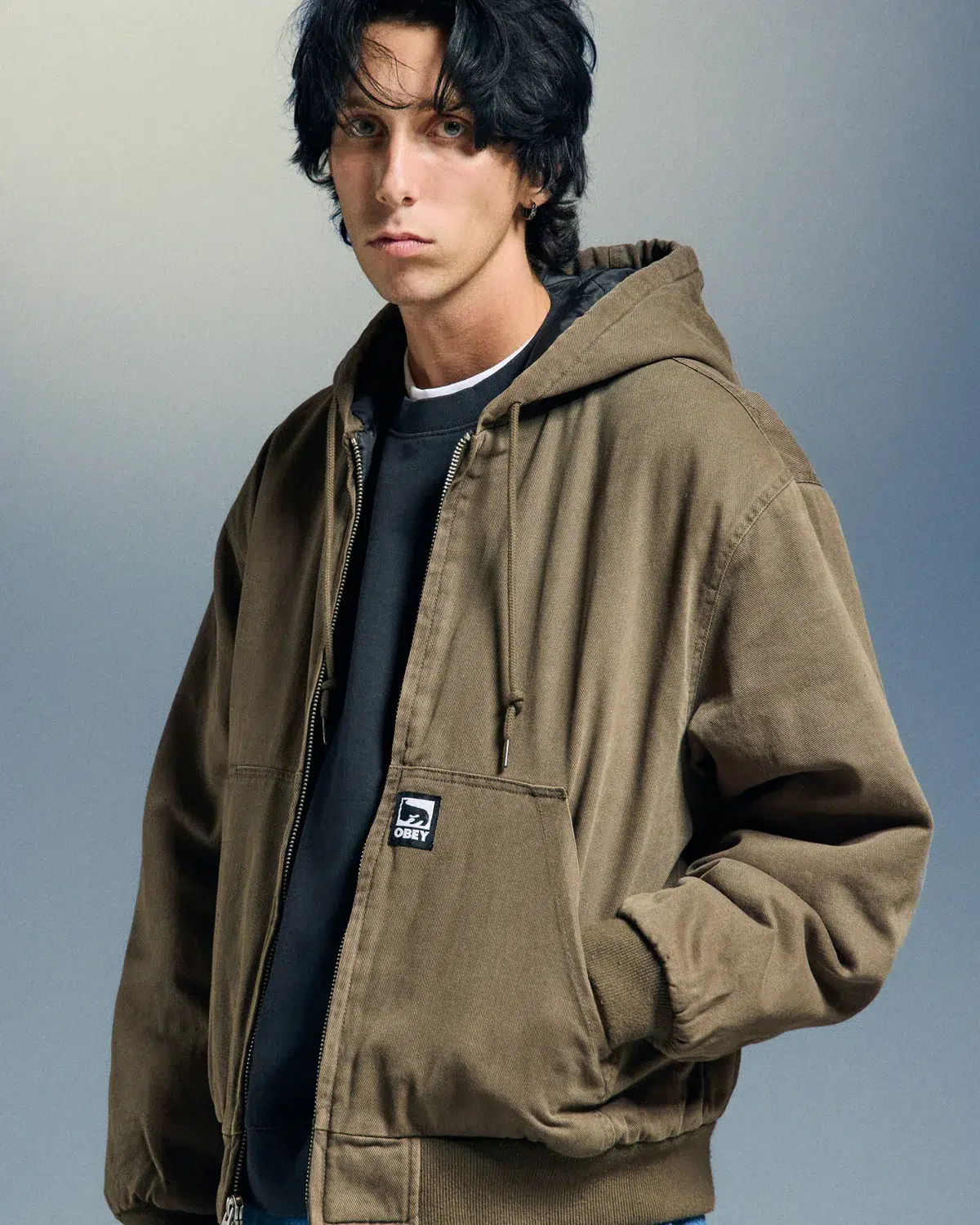 Obey randy zip up hood wren faded wash